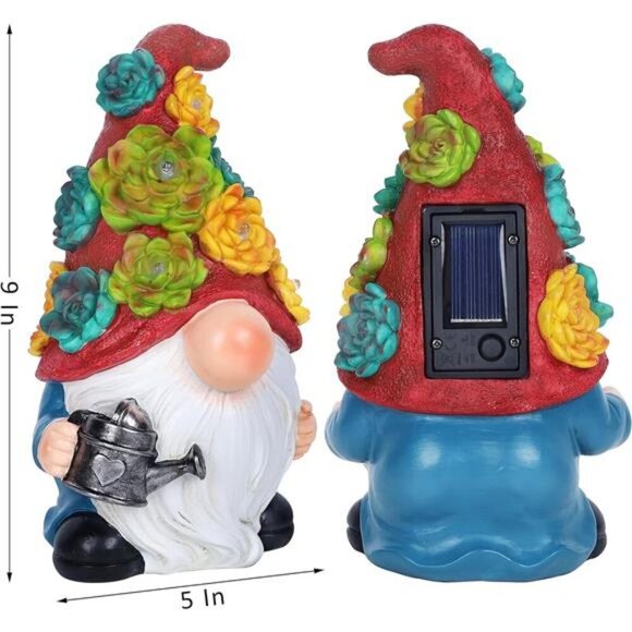 Garden Gnome Statue Outdoor Decor, Resin Gnome Figurine with Watering Can - Picture 3 of 8